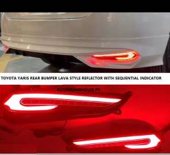 Toyota YARIS 2021-2022 LAVA Style Rear Bumper Reflector Lights With Sequential Indicator 02 pcs 100% brand new and high quality Adopt 100% brand new High quality High luminance LEDs Easy installation Bright LED consumes far less power than a standard bulb while maintaining optimal light output Waterproof reflector for all road weather conditions Bright with super beam daytime running light to driving safety Longer life LED lifetime up to 50,000 hours, minimal maintenance cost Enhance total appearances Extra cool white beam enhances to total appearance to your car Rear light improves safety while driving allows your vehicie to be seen at much further distances. Greatlyimproves reaction time of oncoming motorists in an incident Multiple Functions: Parking - Brake Bright- Sequential Indicator